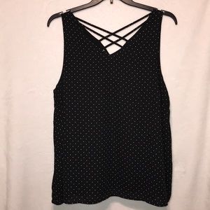 Maurices polka dot vneck tank w/criss cross straps